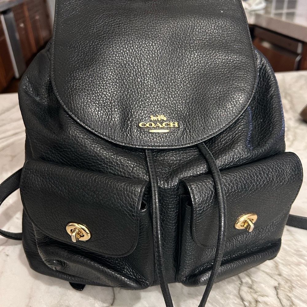 Coach Black Leather Bag with Gold Details